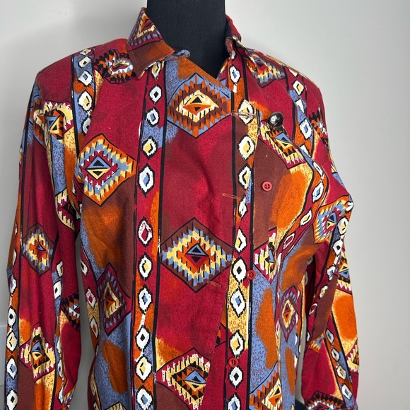 Vintage Roper 90s Aztec Western Festive Boho Rodeo Button Down Shirt top - Picture 3 of 12